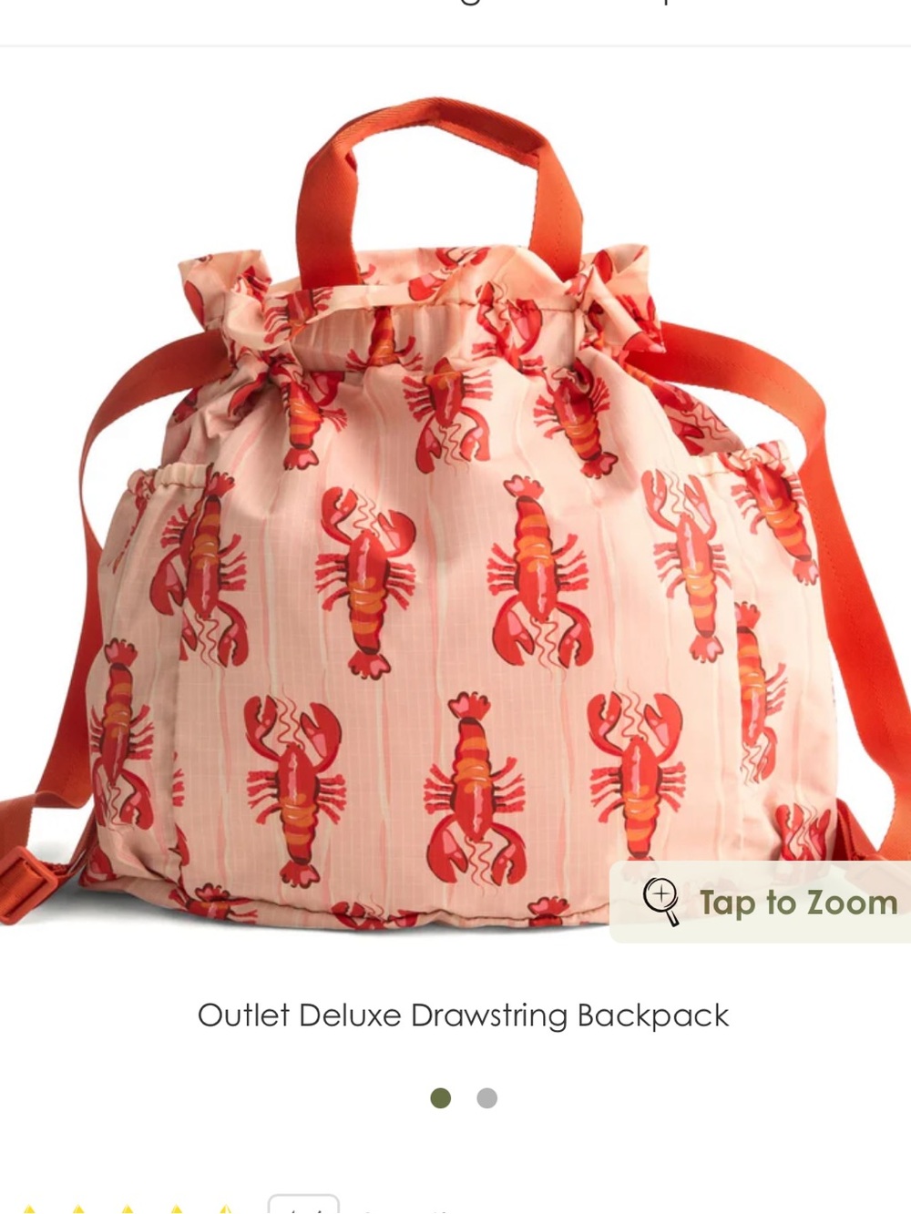 New Vera Bradley deluxe lobster drawstring backpack